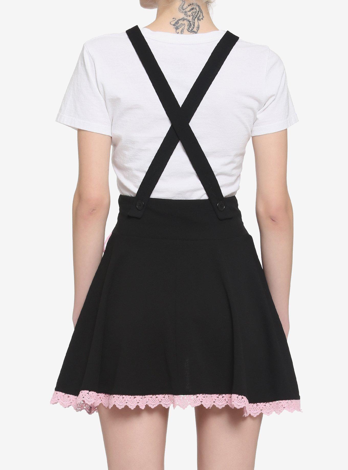 Black & Pink Lace-Up Suspender Skirt, BLACK, alternate