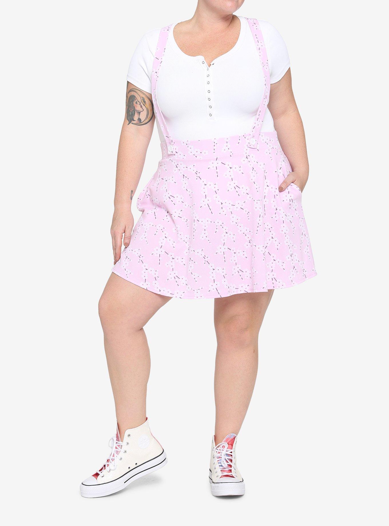 Pink Sakura Suspender Skirt Plus Size, PINK, alternate