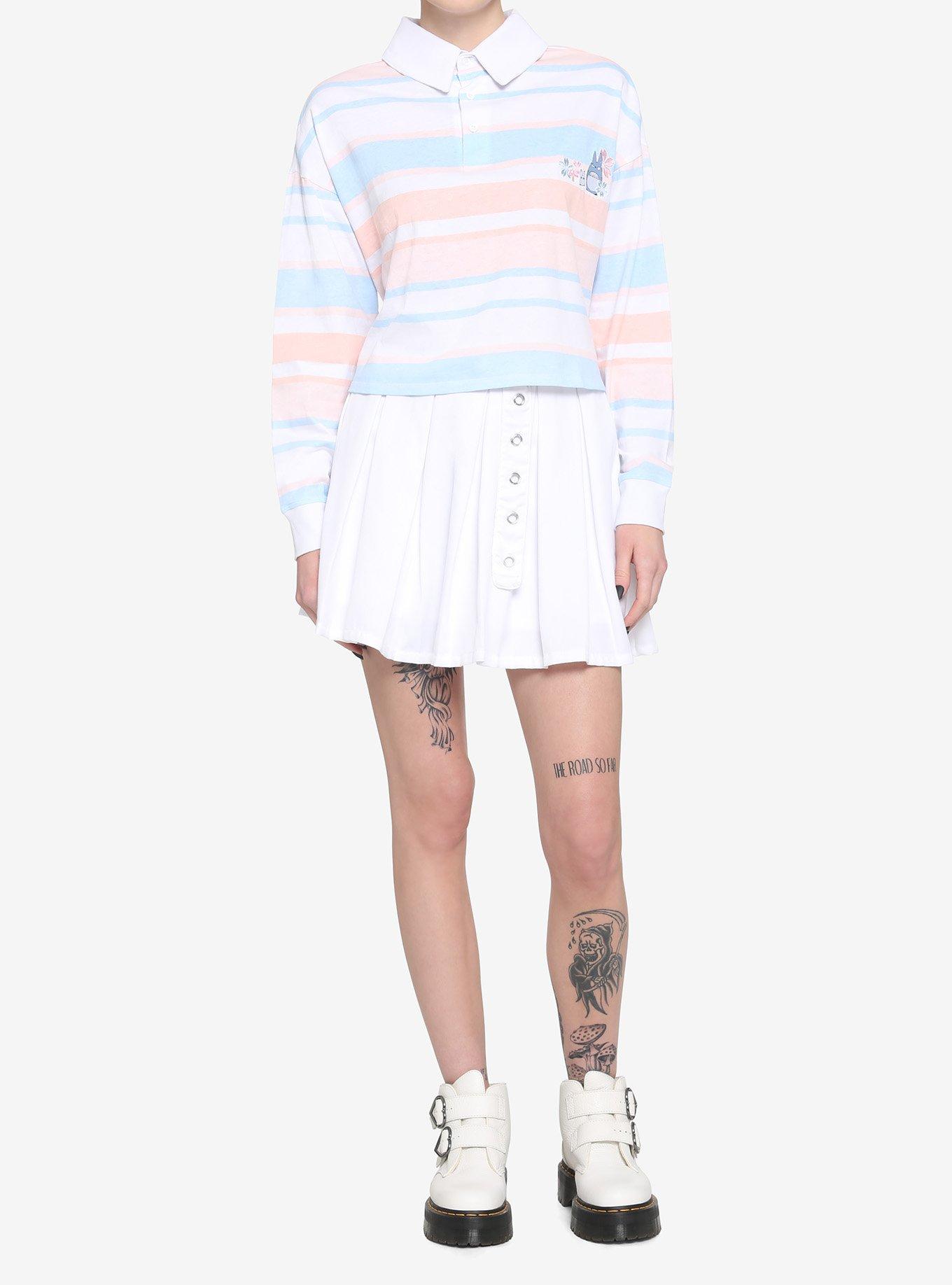 Her Universe Studio Ghibli My Neighbor Totoro Pastel Stripe Crop Long-Sleeve Polo Shirt, , alternate