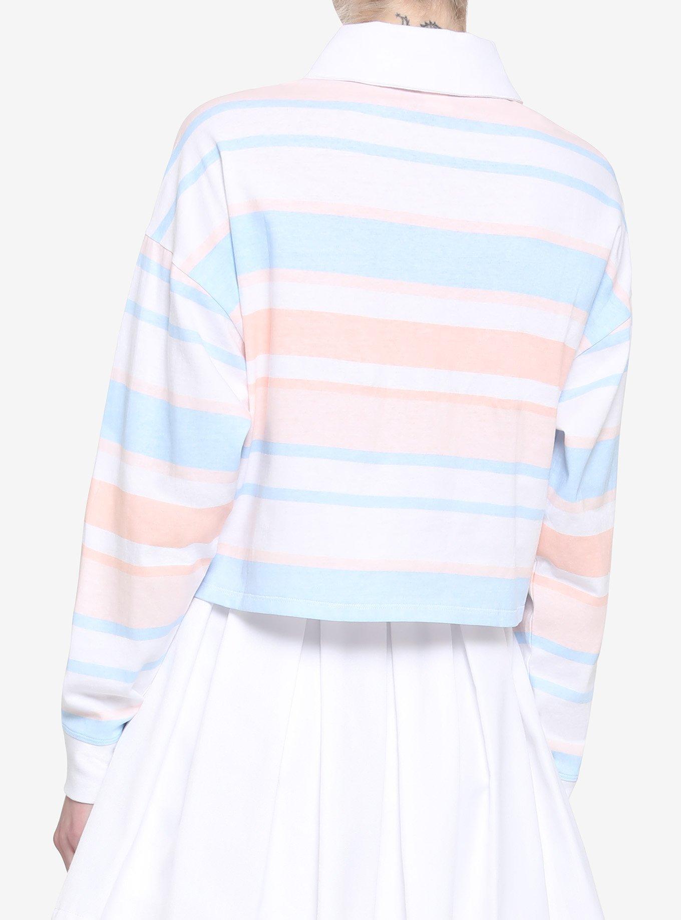 Her Universe Studio Ghibli My Neighbor Totoro Pastel Stripe Crop Long-Sleeve Polo Shirt, , alternate
