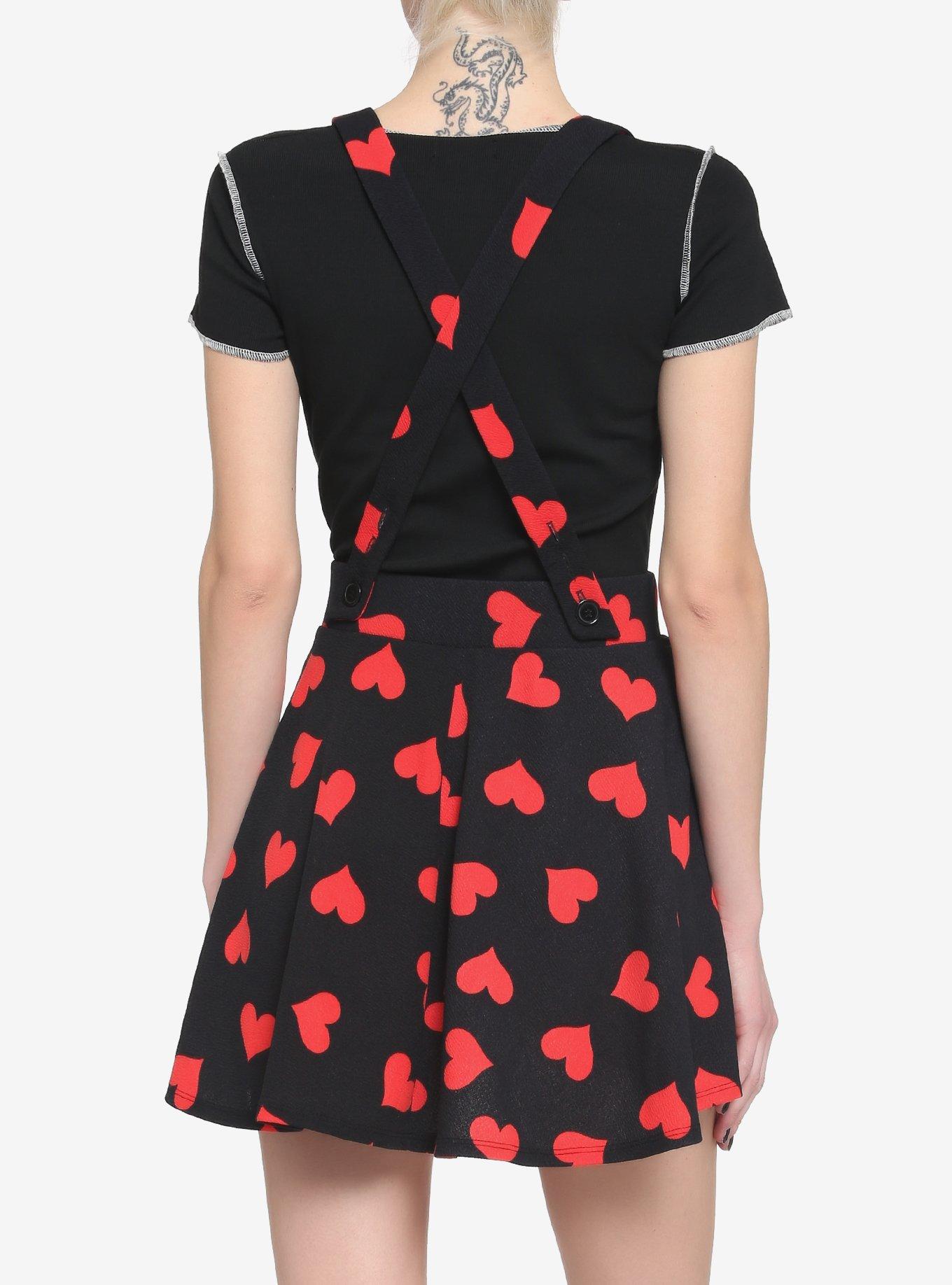 Red Hearts Black Suspender Skirt, PINK, alternate