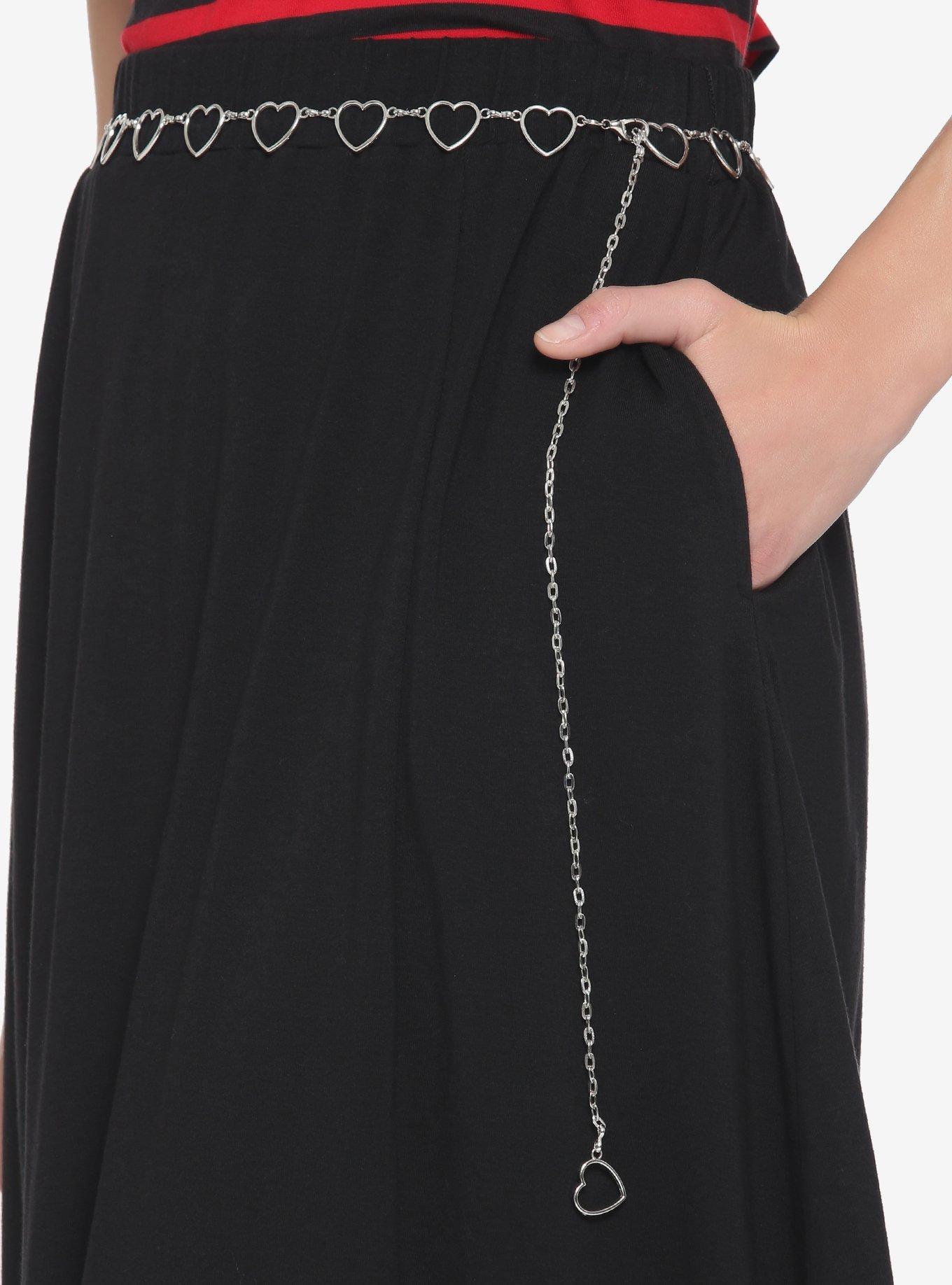 Black Heart Chain Belt Slit Maxi Skirt, BLACK, alternate