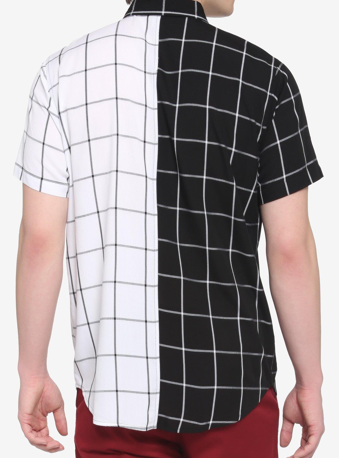 Black & White Split Grid Woven Button-Up, BLACK  WHITE, alternate
