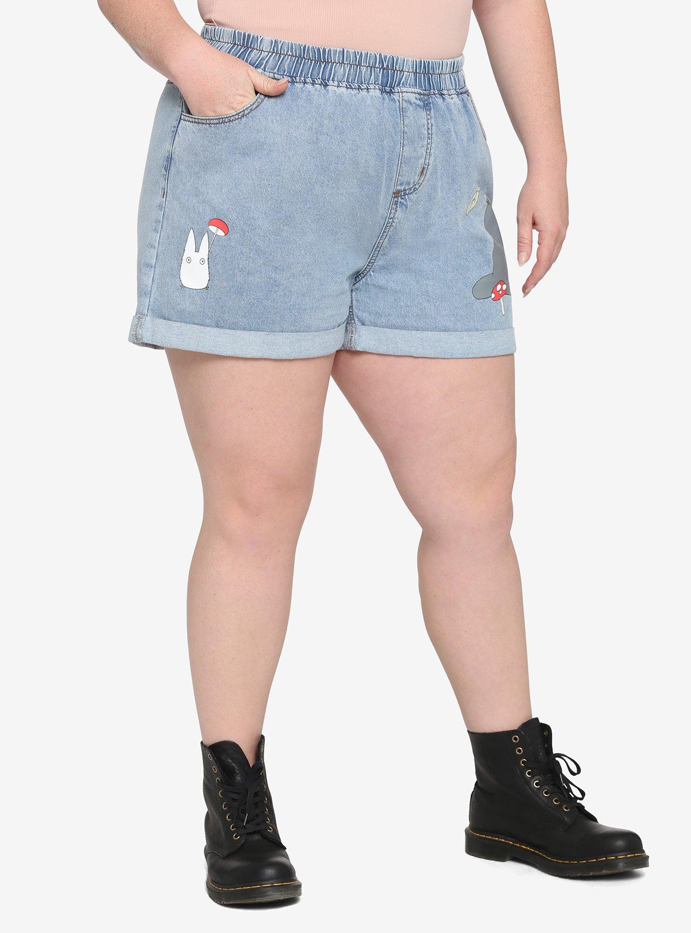 Studio Ghibli My Neighbor Totoro Elastic High-Waisted Denim Shorts Plus Size, MULTI, alternate