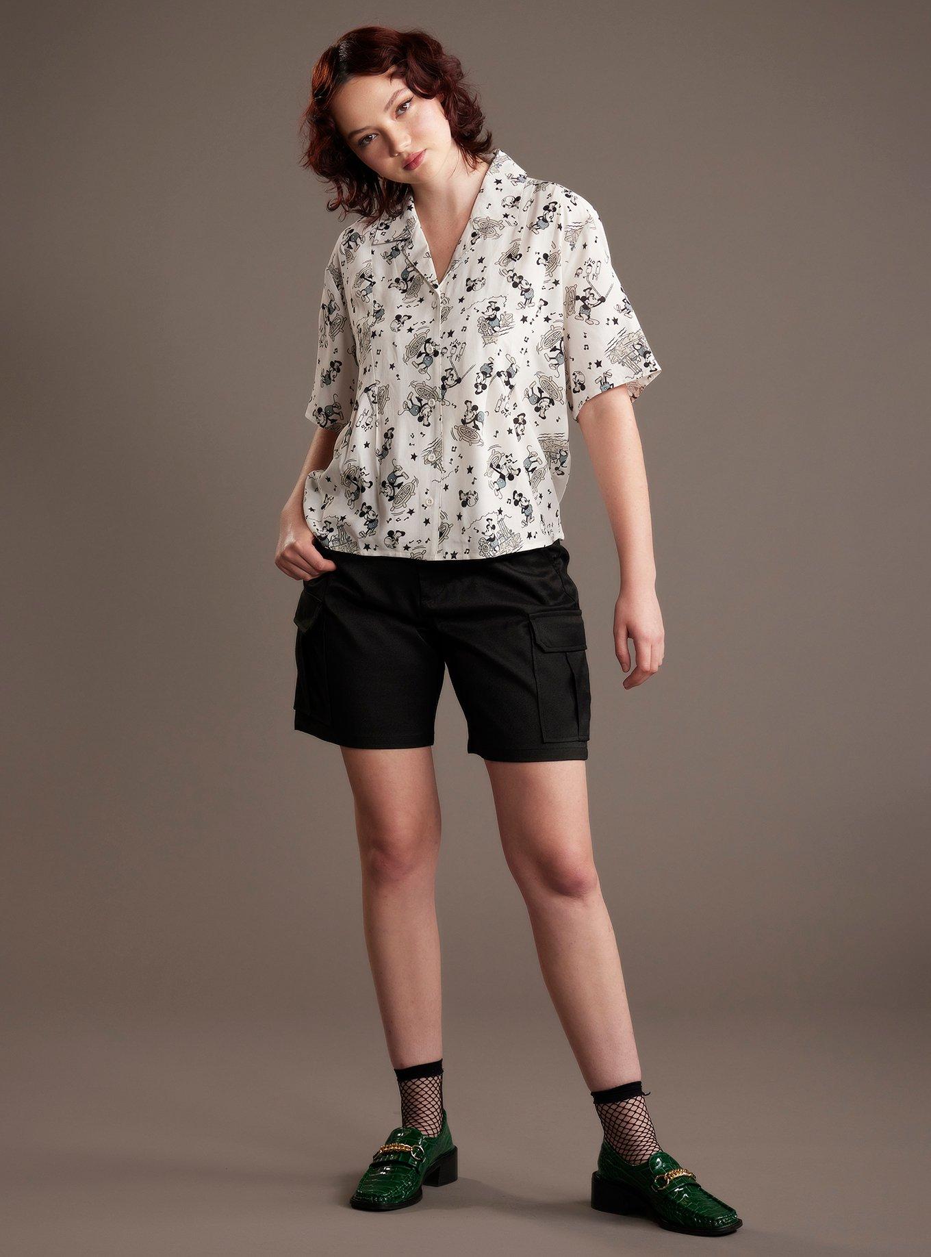 Her Universe Disney Steamboat Willie Girls Woven Button-Up, GREY, alternate