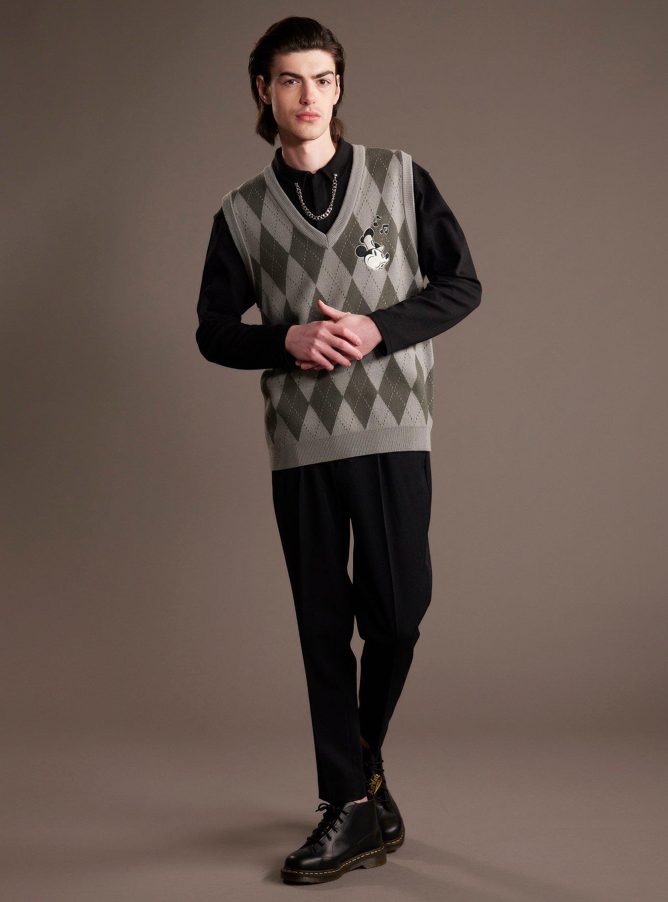 Our Universe Disney Steamboat Willie Argyle Sweater Vest, GREY, alternate