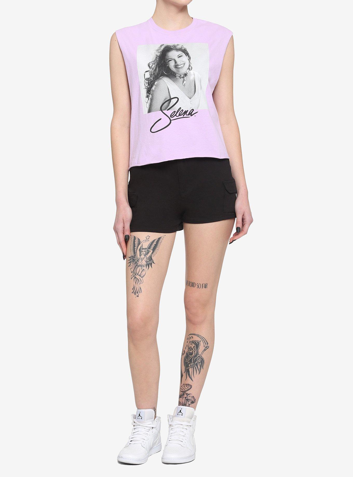 Selena Portrait Girls Crop Muscle Tank Top, LAVENDER, alternate