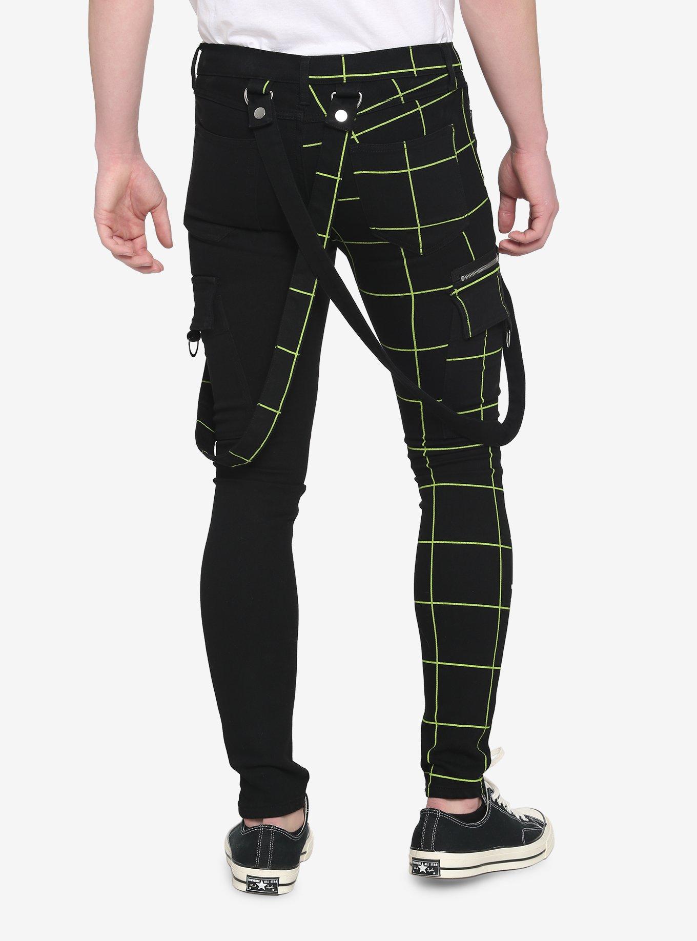 HT Denim Black & Green Split Grid Stinger Jeans, BLACK  GREEN, alternate