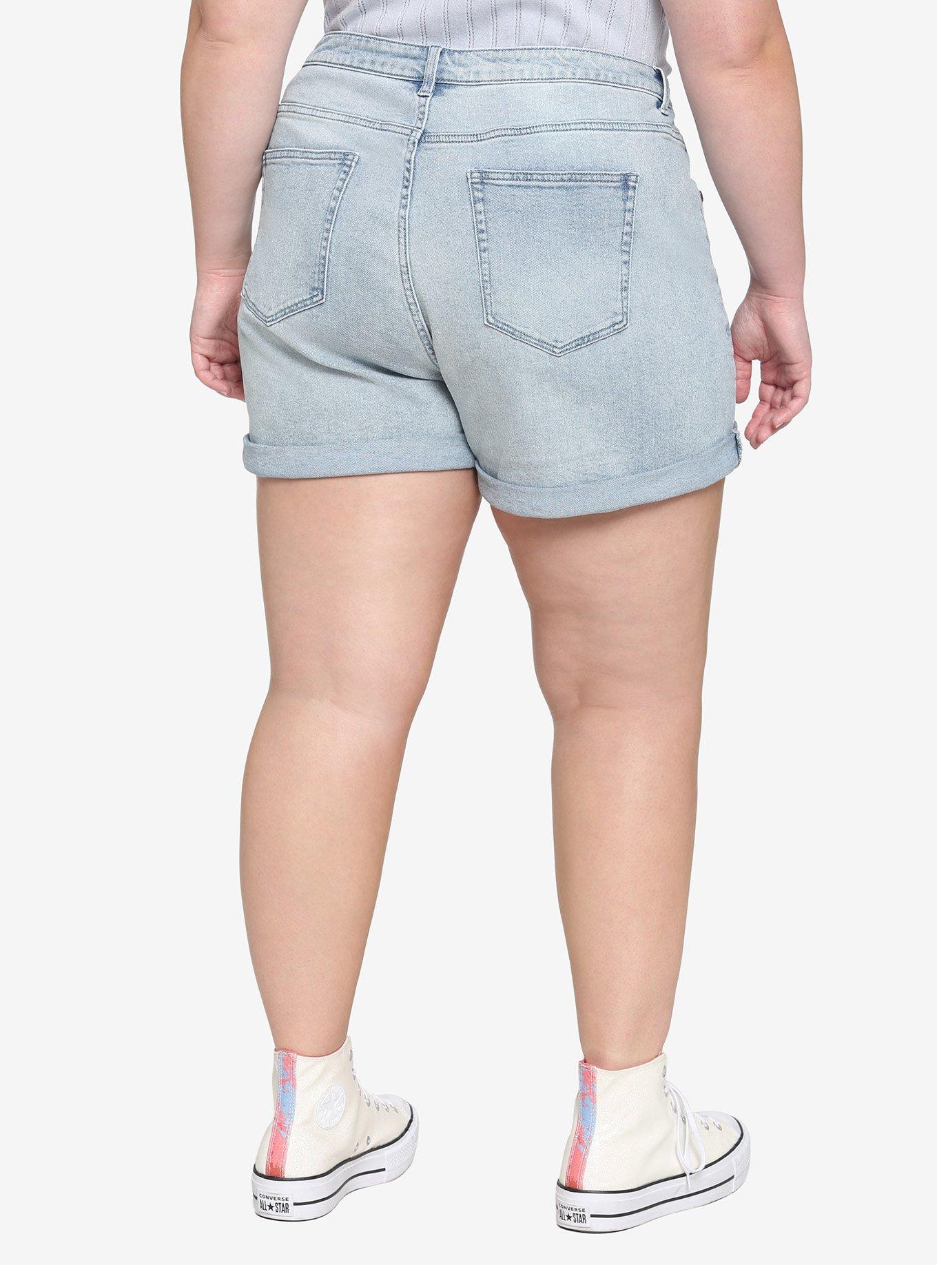 Embroidered Strawberry Mom Shorts Plus Size, INDIGO, alternate