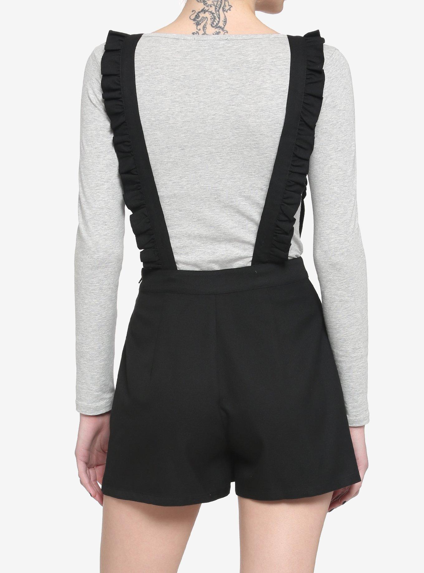 Black Embroidered Mushroom Shortalls, BLACK, alternate