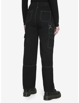 Black & Green Stitch Hardware Carpenter Pants, , hi-res
