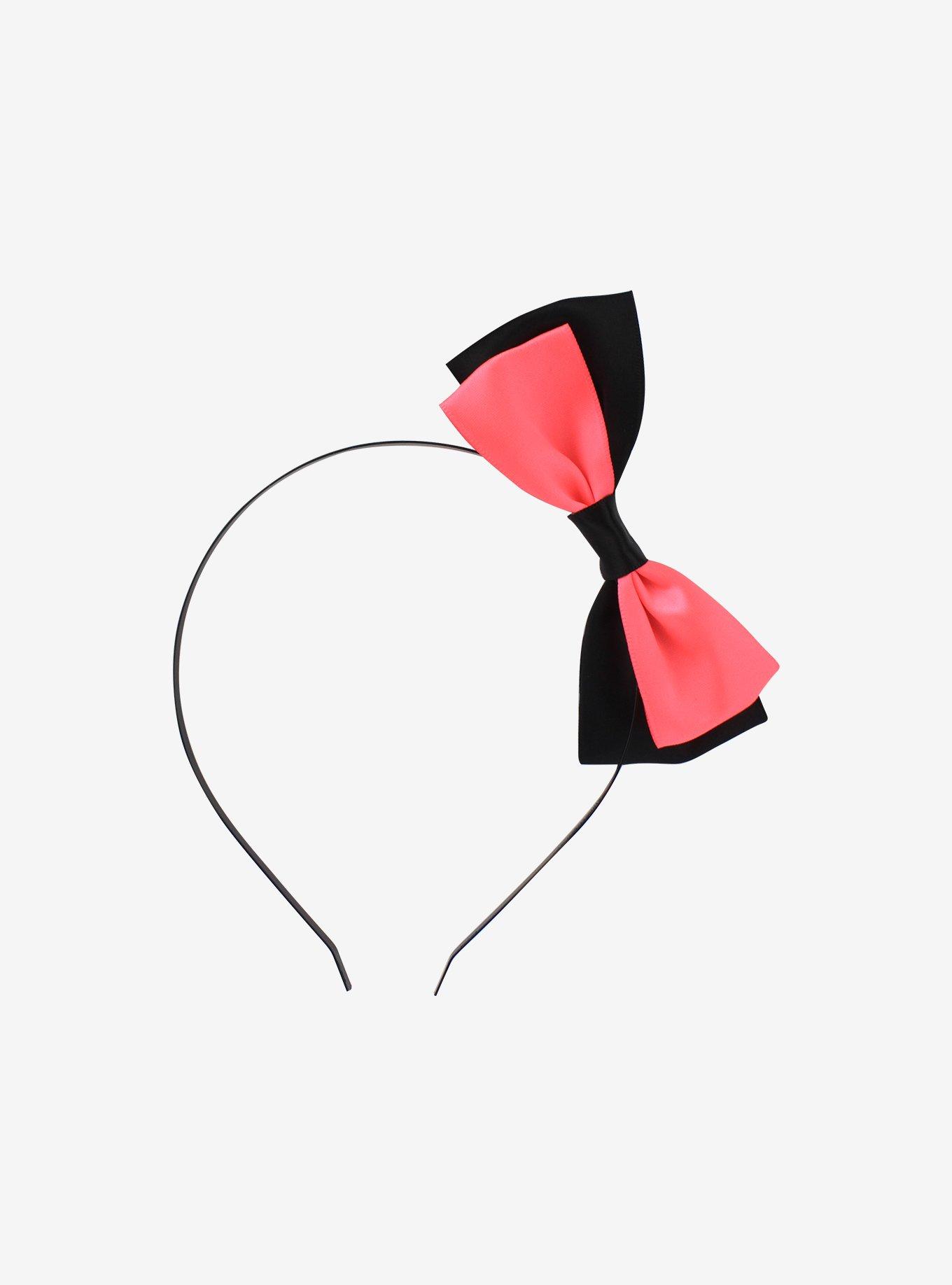 Black & Pink Bow Headband, , alternate