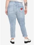 Strawberry Embroidered Mom Jeans Plus Size, INDIGO, alternate