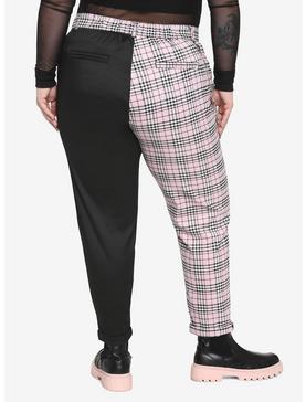 Black & Pink Plaid Split Chain Pants Plus Size, , hi-res
