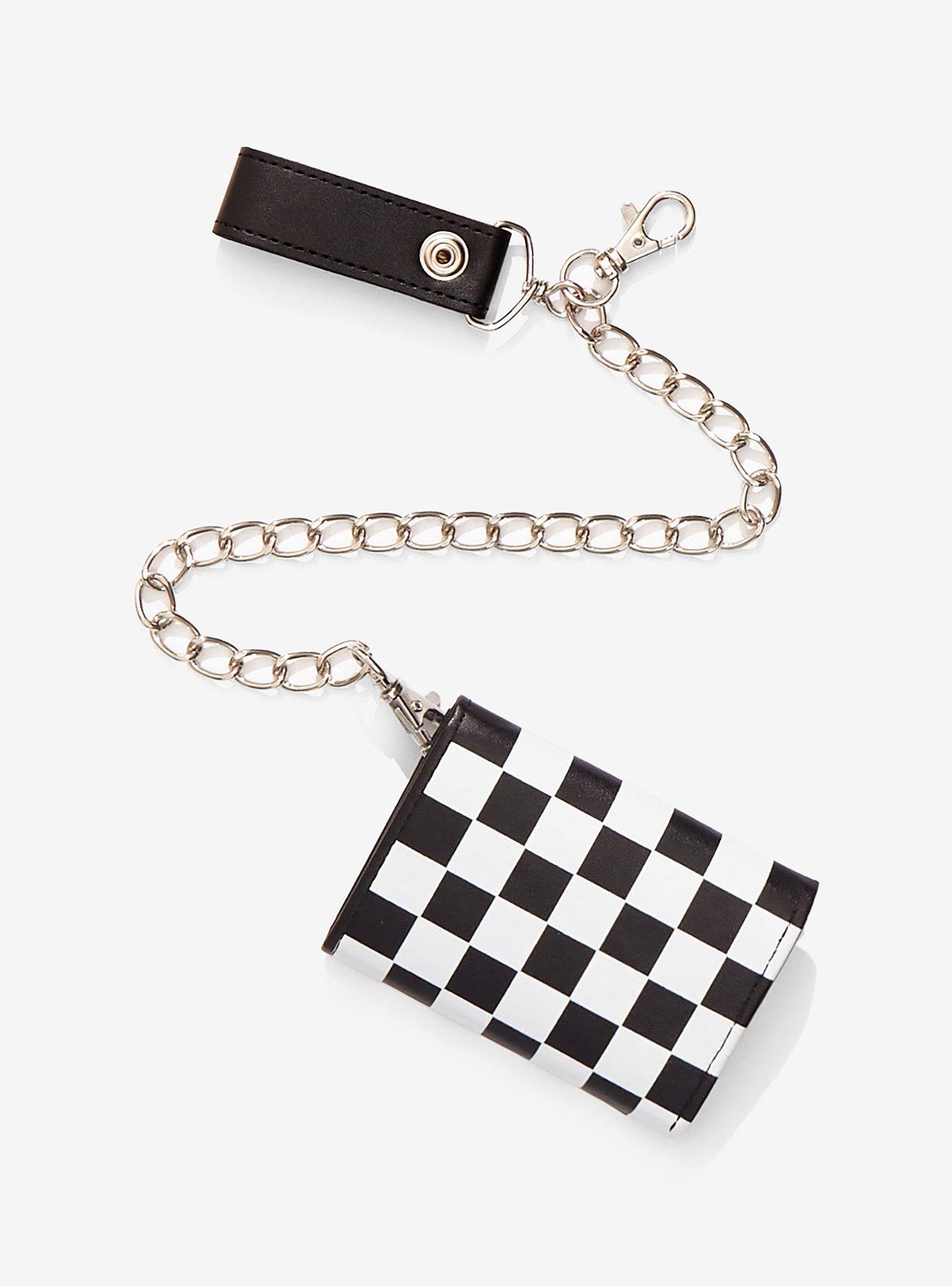 Black & White Checkered Trifold Chain Wallet, , alternate