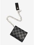 Black & Grey Checkered Trifold Chain Wallet, , alternate