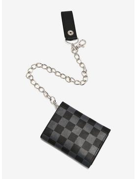 Black & Grey Checkered Trifold Chain Wallet, , hi-res