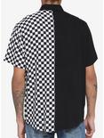 Black & White Checkered Split Woven Button-Up, BLACK  WHITE, alternate