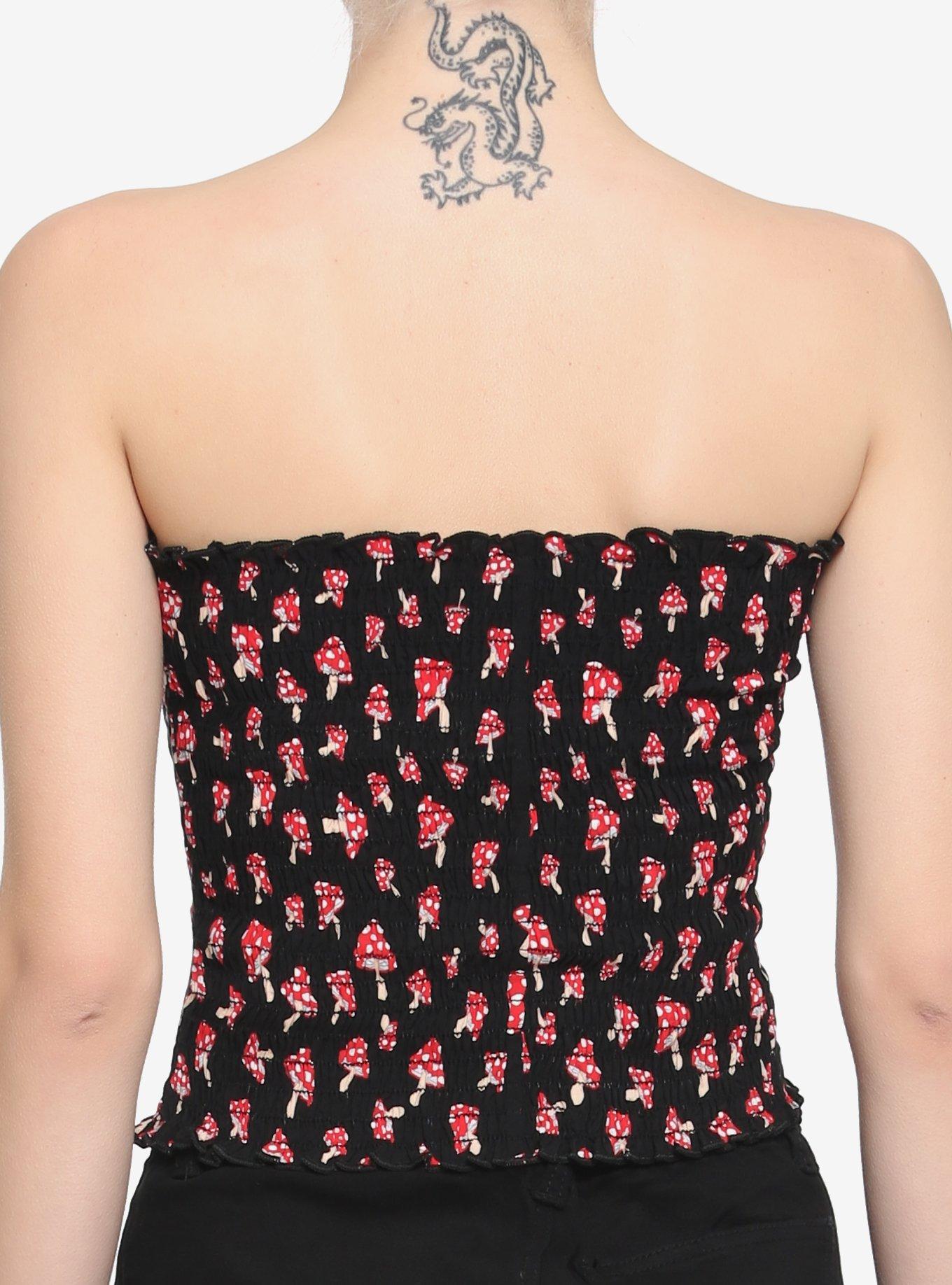 Mushroom Smocked Girls Tube Top, BLACK, alternate