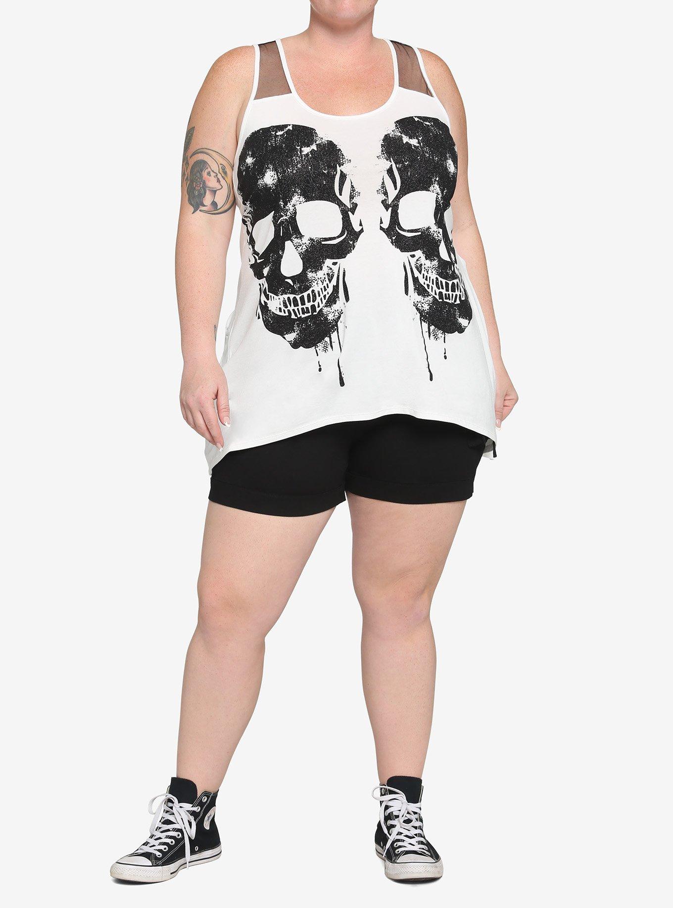 Glitter Sugar Skull Shark Bite Girls Tank Top Plus Size, IVORY, alternate