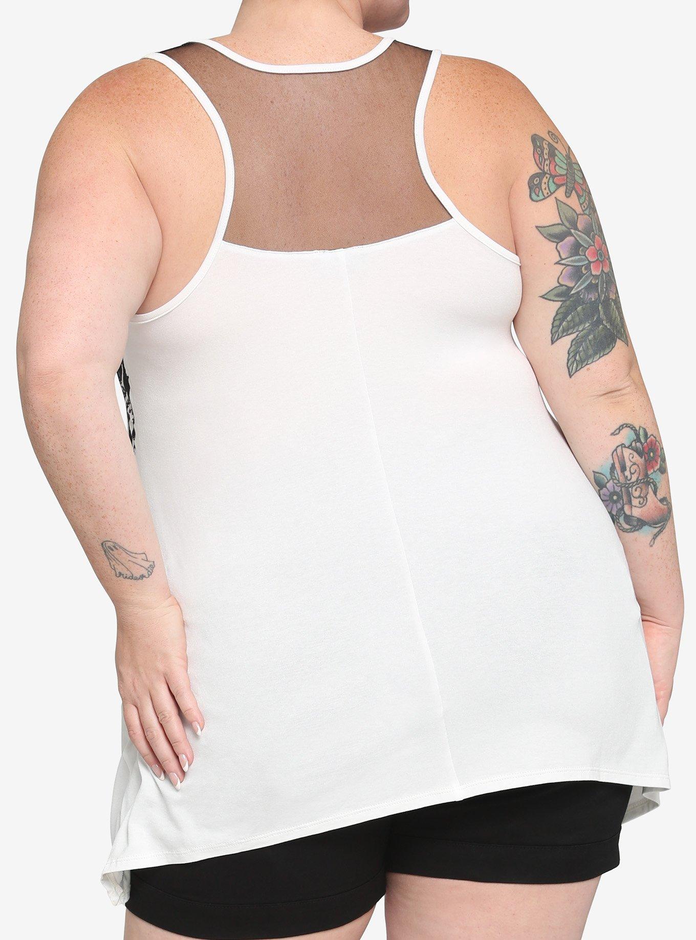 Glitter Sugar Skull Shark Bite Girls Tank Top Plus Size, IVORY, alternate