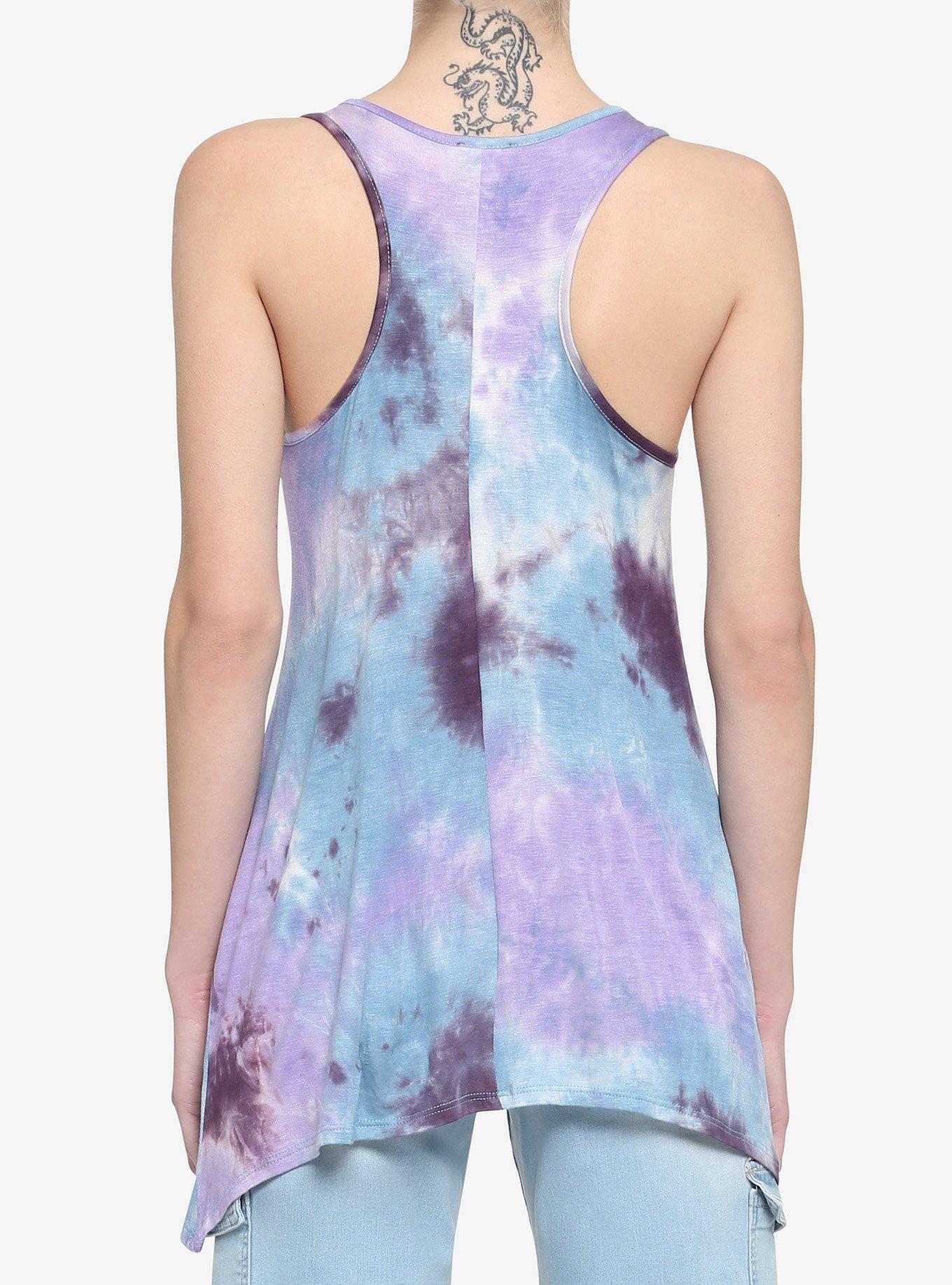 Purple & Blue Glitter Skull Tie-Dye Shark Bite Girls Tank Top, TIE DYE, alternate