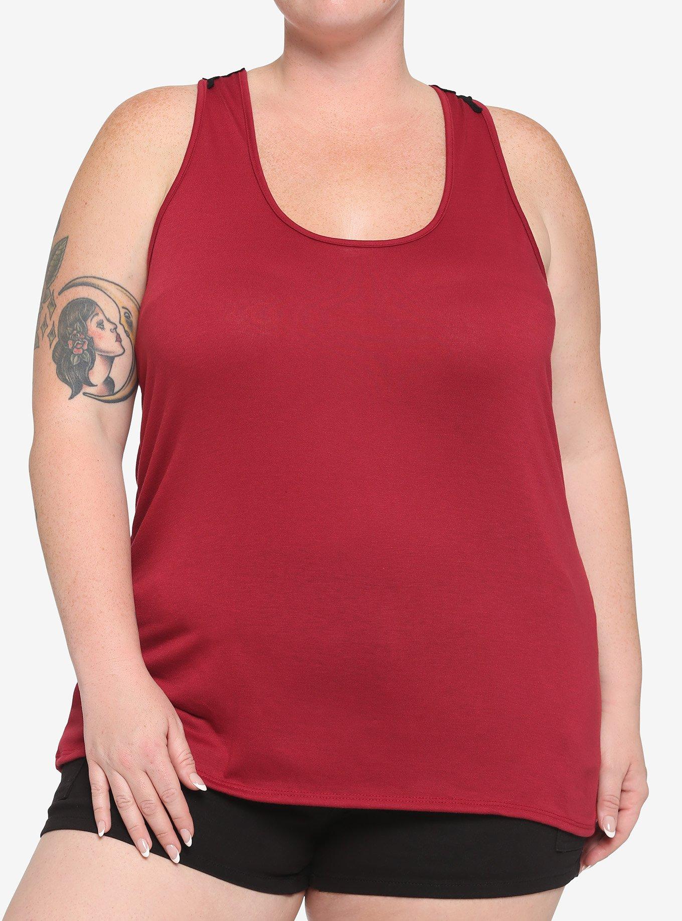 Burgundy Skull Crochet Back Girls Tank Top Plus Size, BURGUNDY, alternate