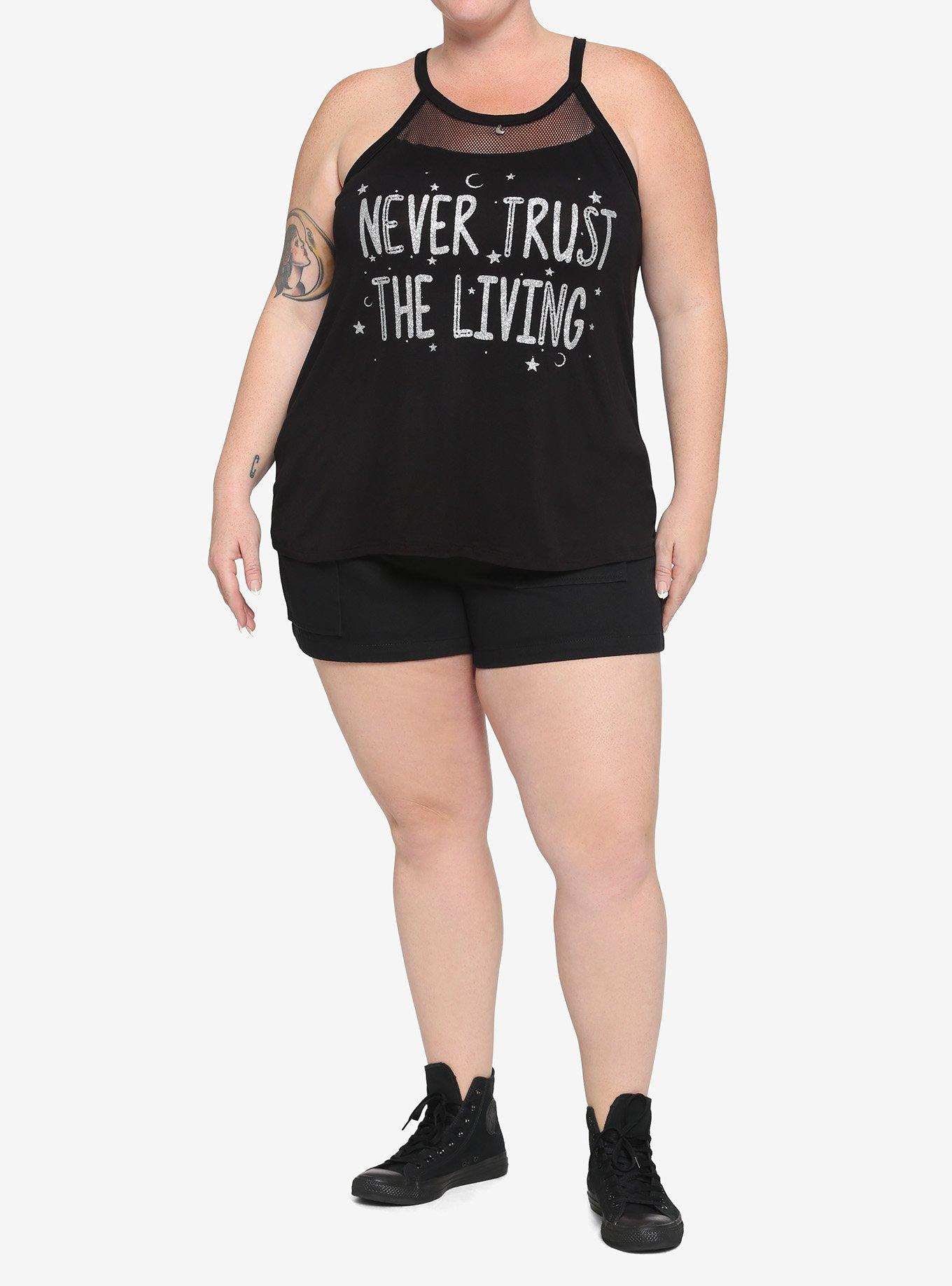 Never Trust The Living Mesh Girls Tank Top Plus Size, BLACK, alternate