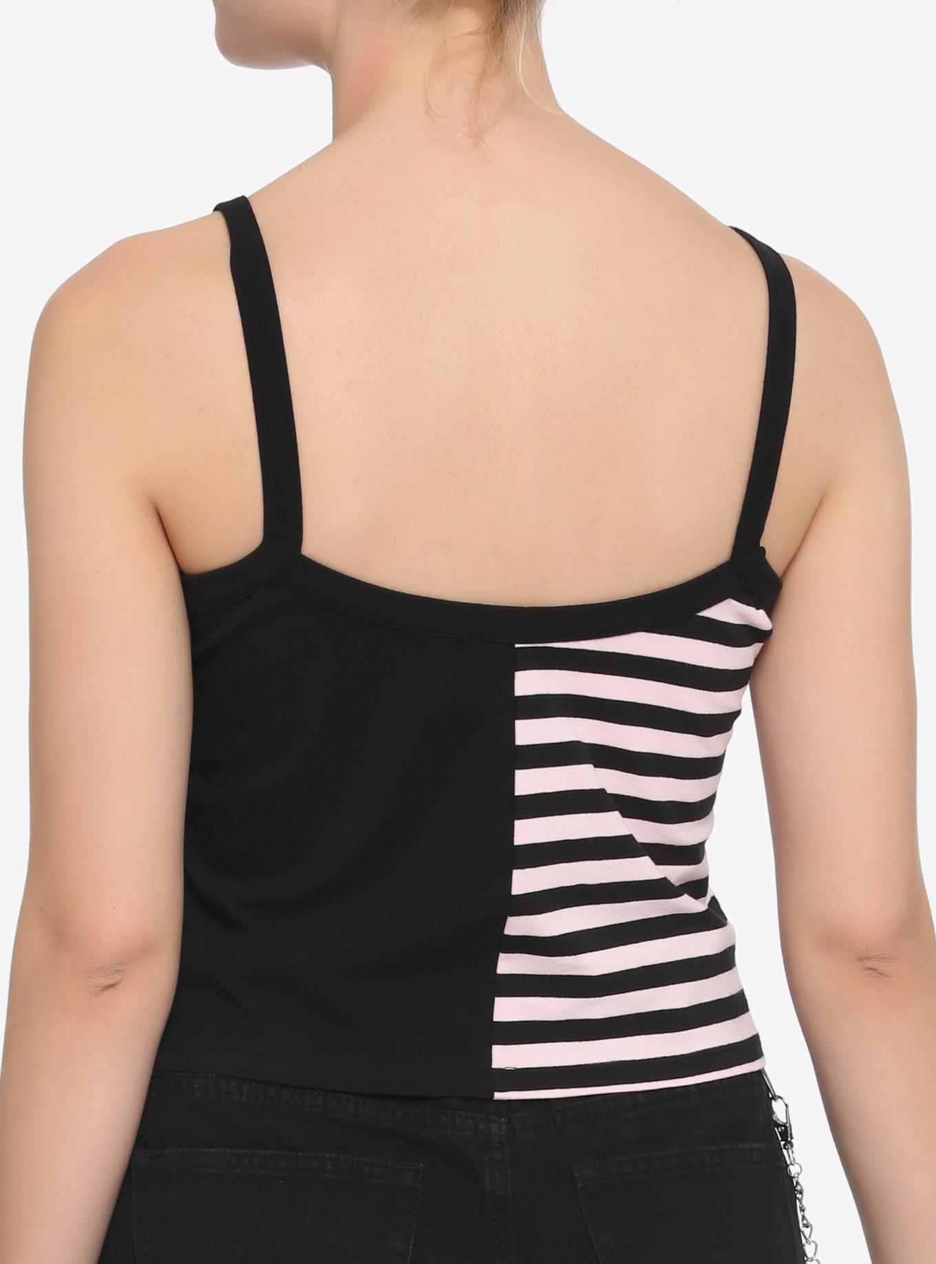 Pink & Black Stripe Heart Split Girls Cami, STRIPE-PINK, alternate