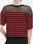 Black & Red Stripe Mesh Girls Boxy Crop T-Shirt, STRIPES, alternate
