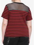 Black & Red Stripe Mesh Boxy Girls Crop T-Shirt Plus Size, STRIPES, alternate