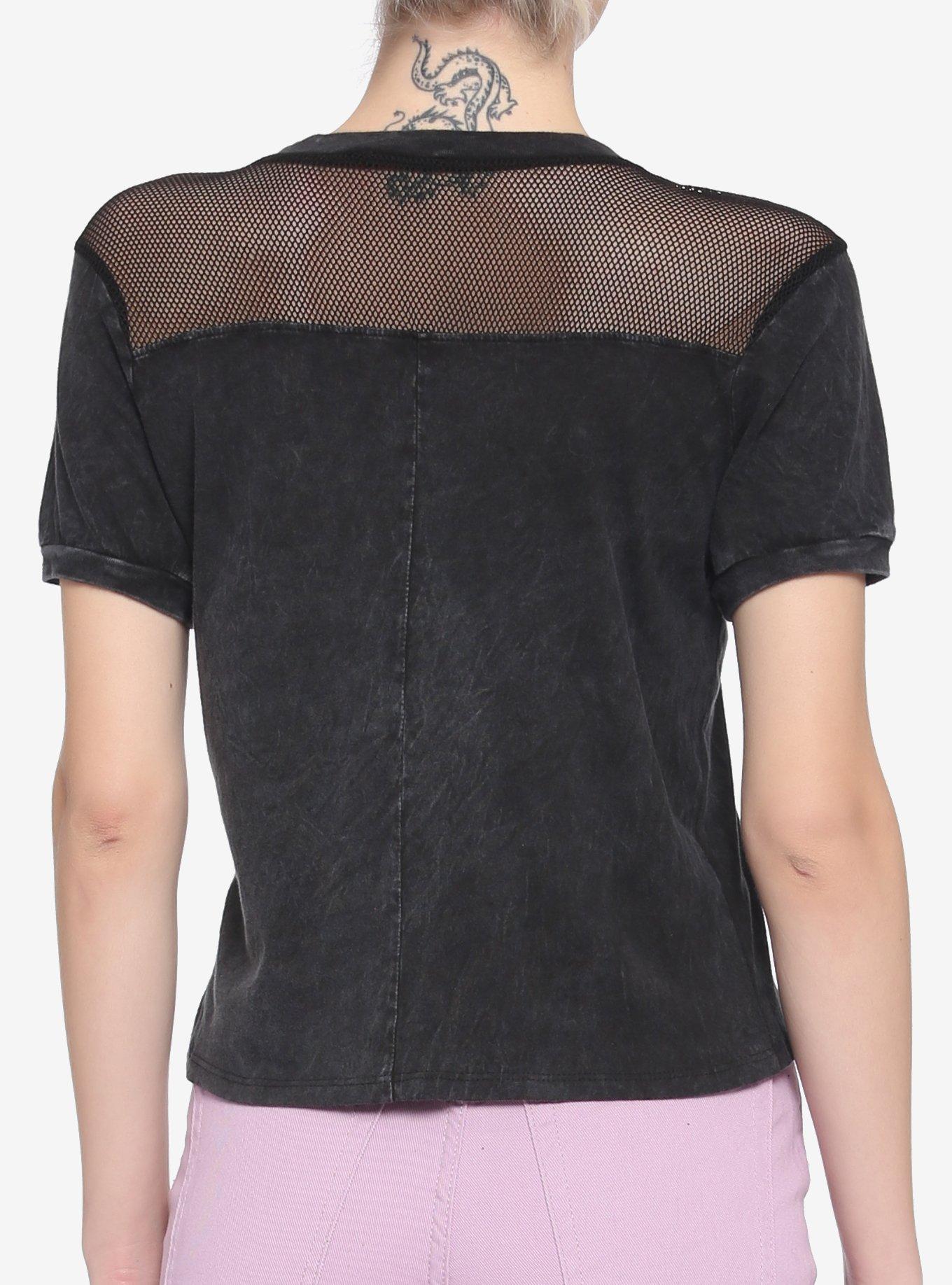 Deaths-Head Moth Mineral Wash Mesh Girls Crop T-Shirt, BLACK, alternate