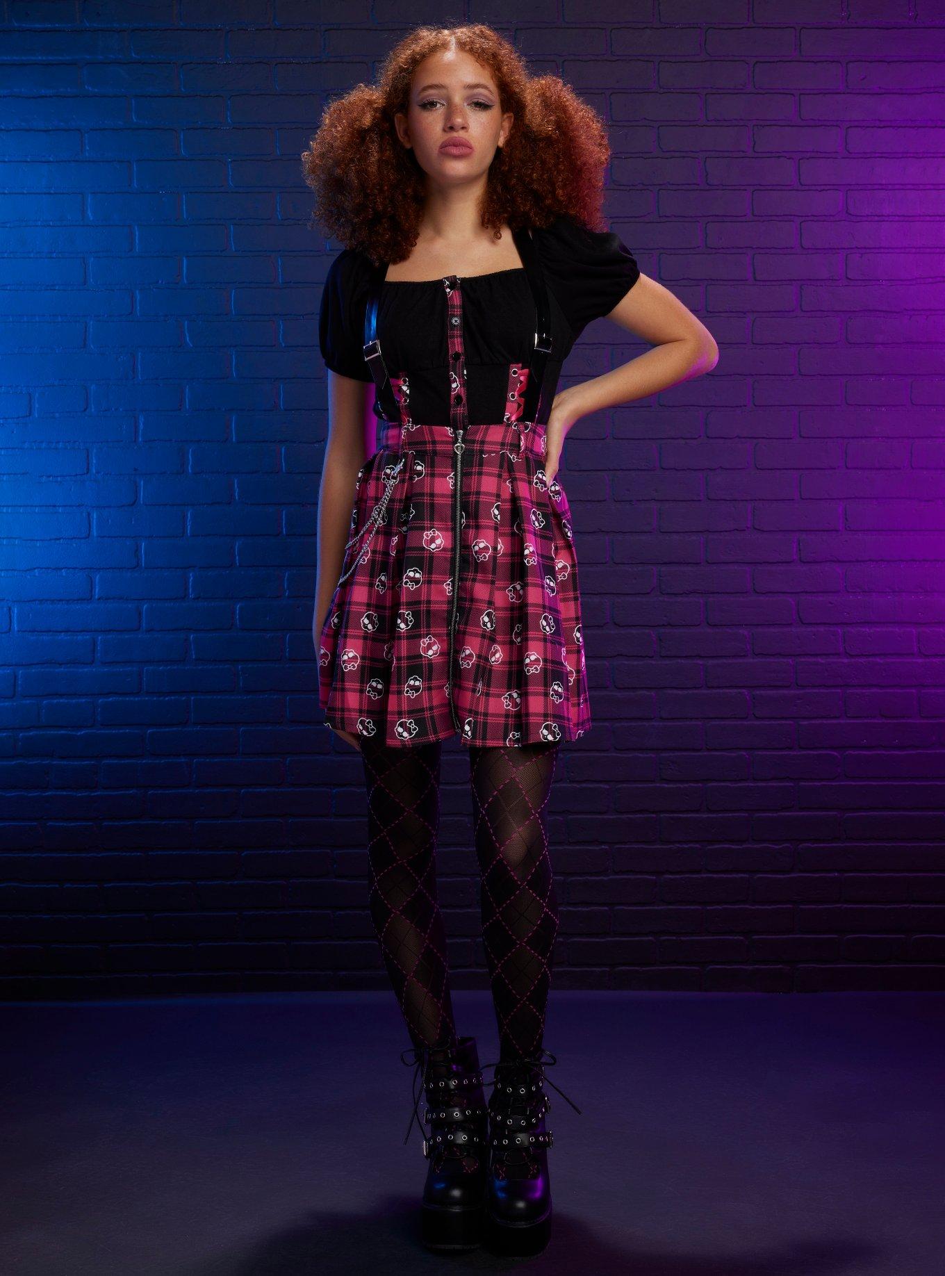 Monster High Plaid Skull Suspender Skirt, BLACK, alternate