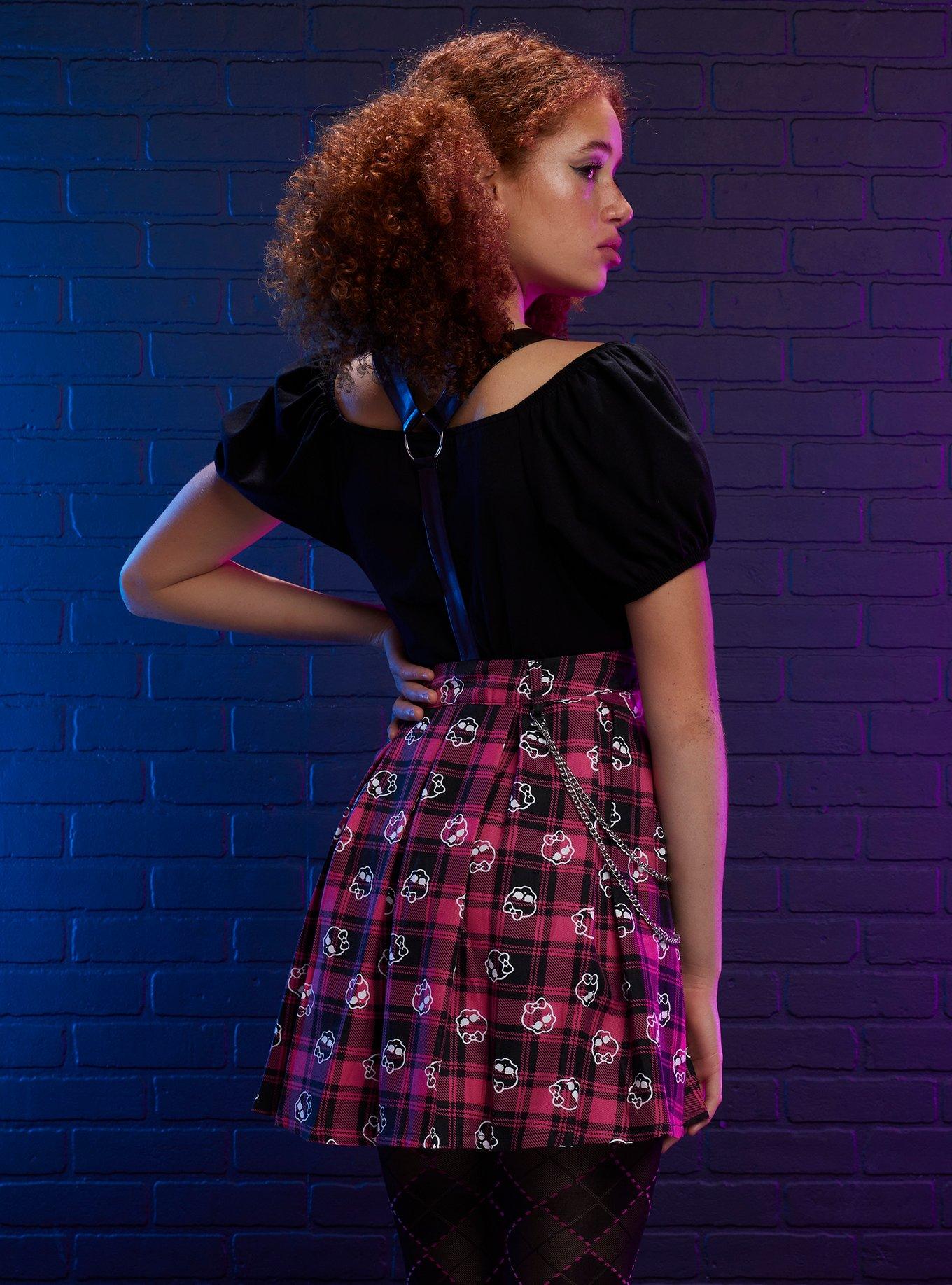 Monster High Plaid Skull Suspender Skirt, BLACK, alternate