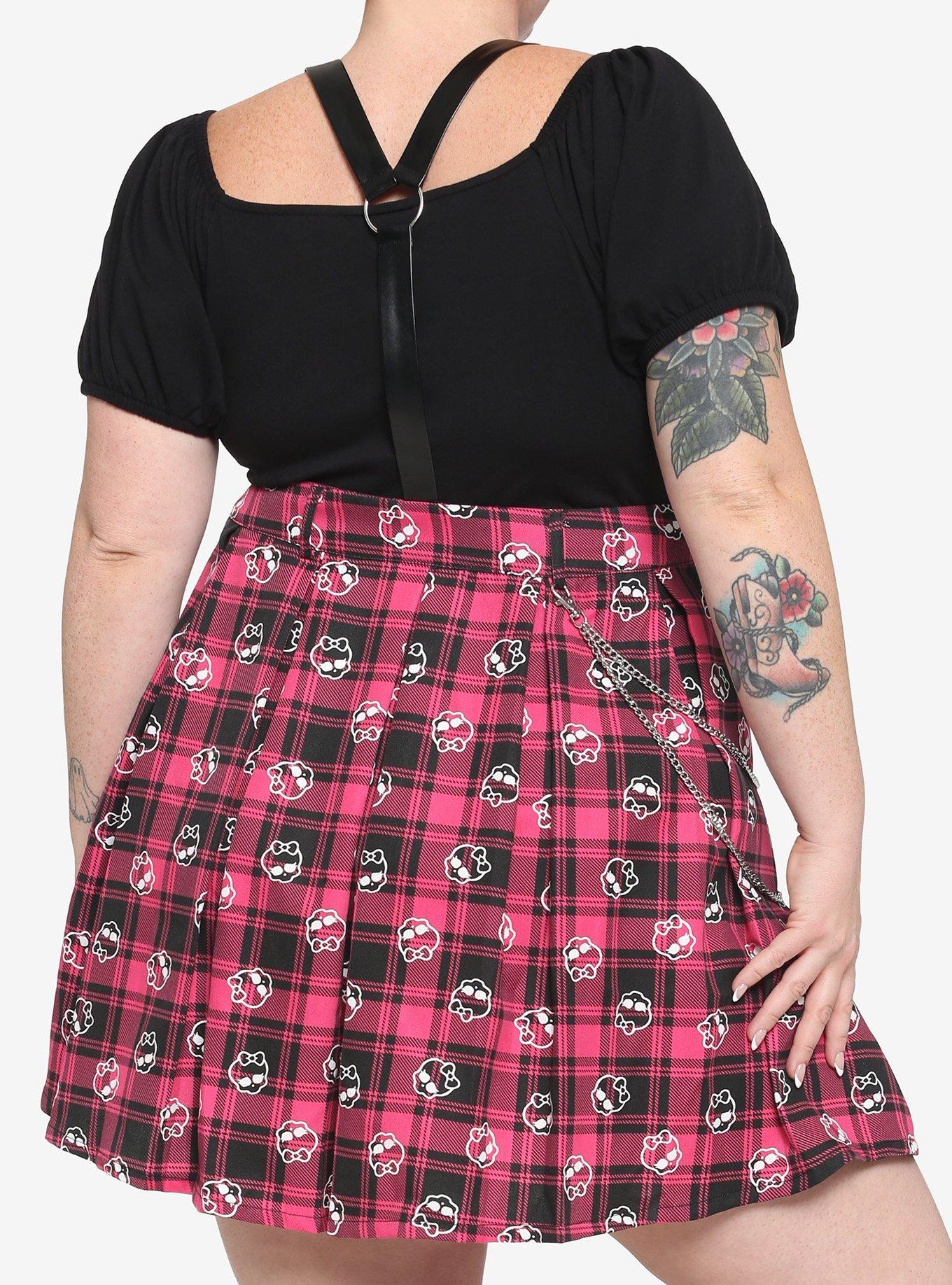 Monster High Plaid Skull Suspender Skirt Plus Size, BLACK, alternate