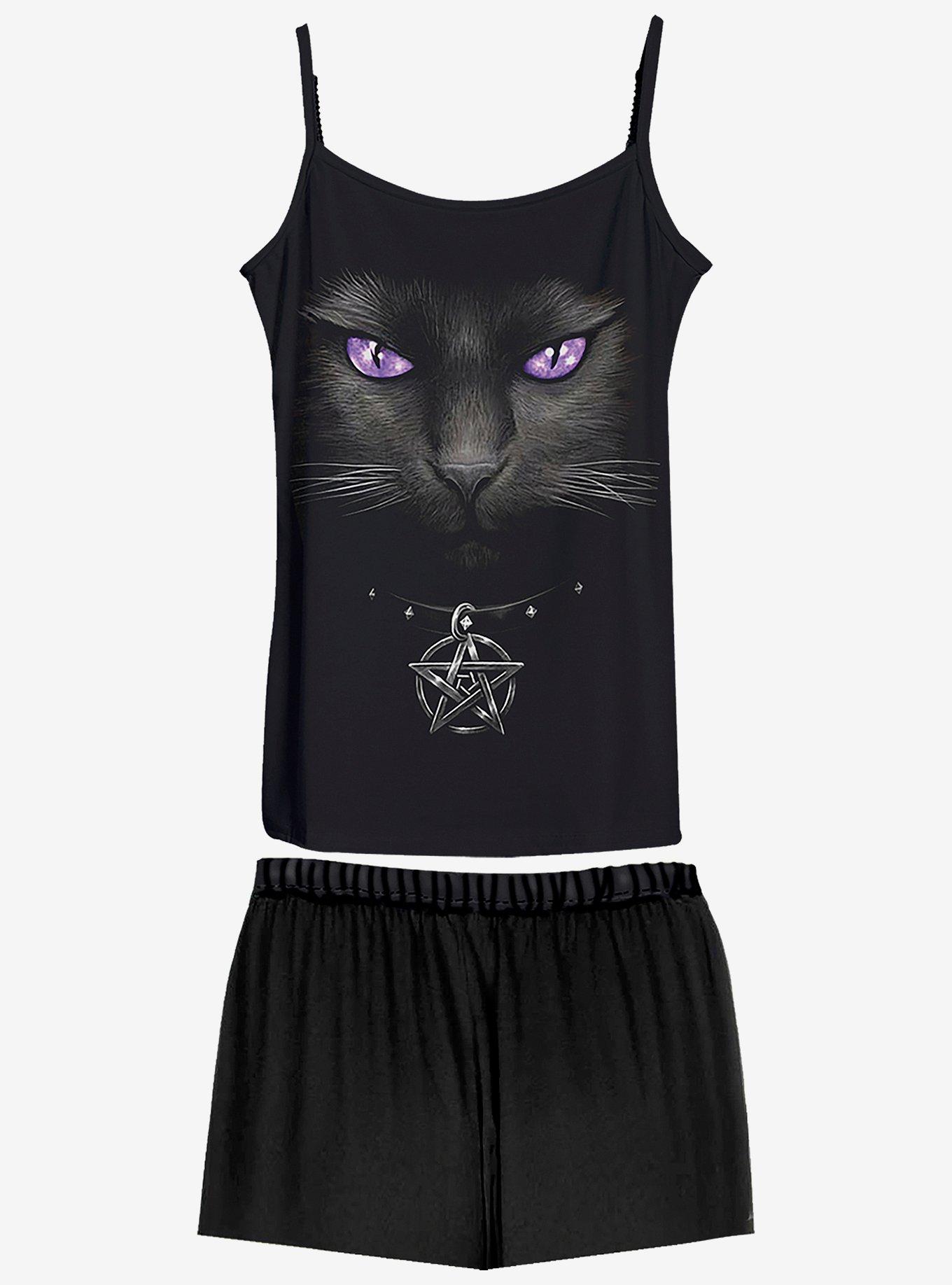 Bright Eyes 4 PC Gothic Pajama Set, BLACK, alternate