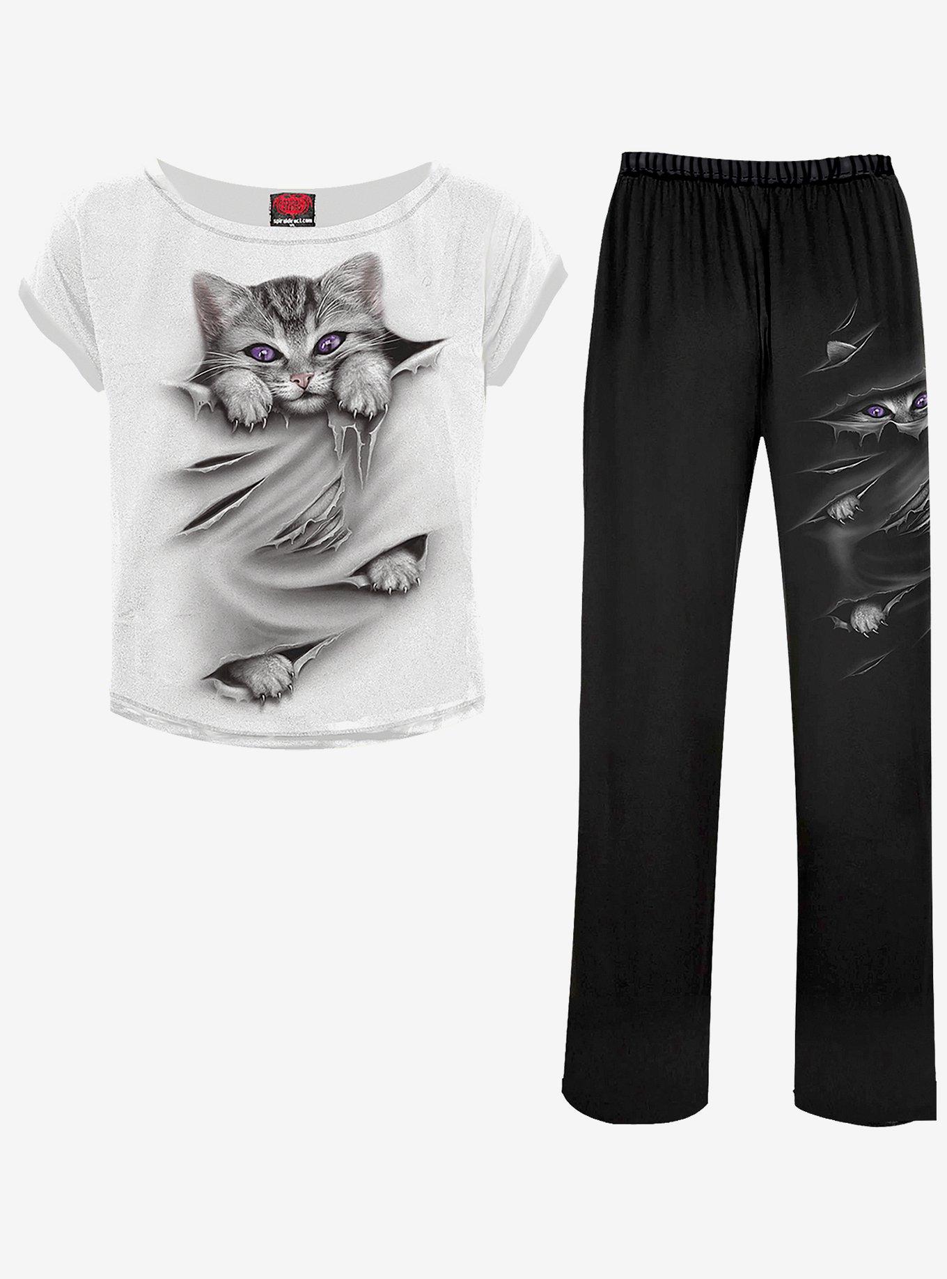 Bright Eyes 4 PC Gothic Pajama Set, BLACK, alternate