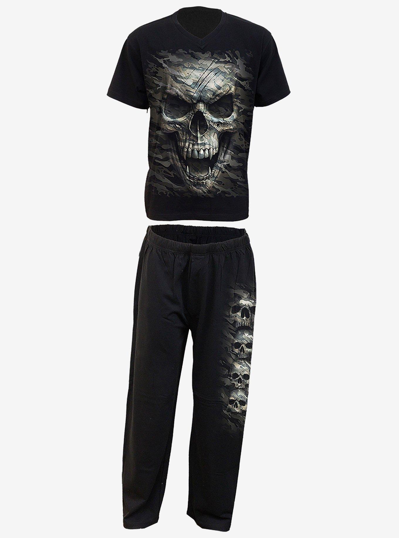Camoskull 4 PC Gothic Pajama Set, BLACK, alternate
