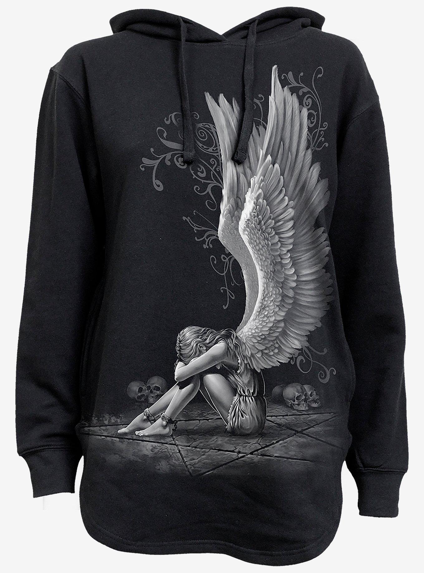 Enslaved Angel Dipped Hem Oversized Hoodie, BLACK, alternate - view 2