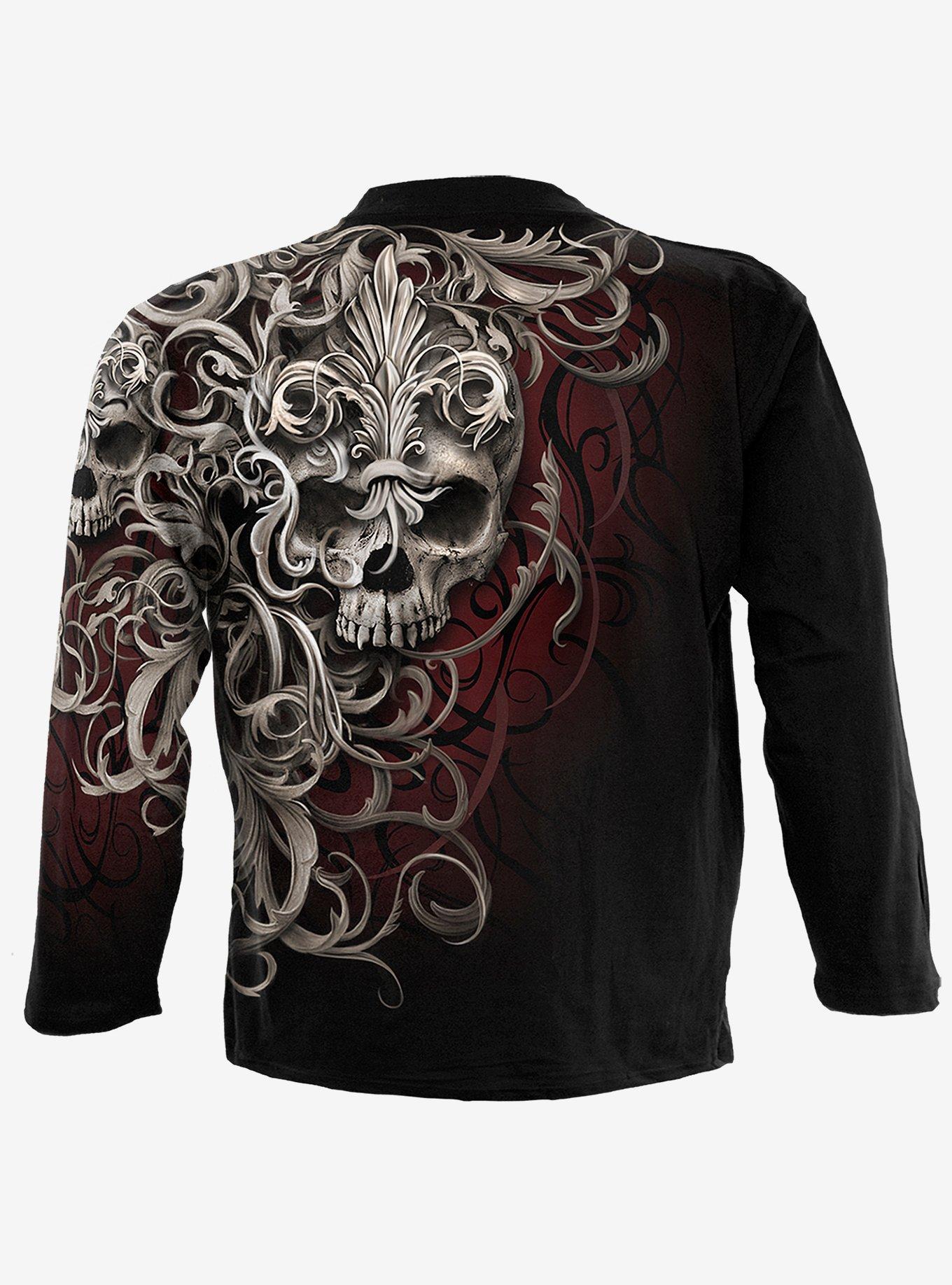 Skull Shoulder Wrap Allover Long-Sleeve T-Shirt, BLACK, alternate