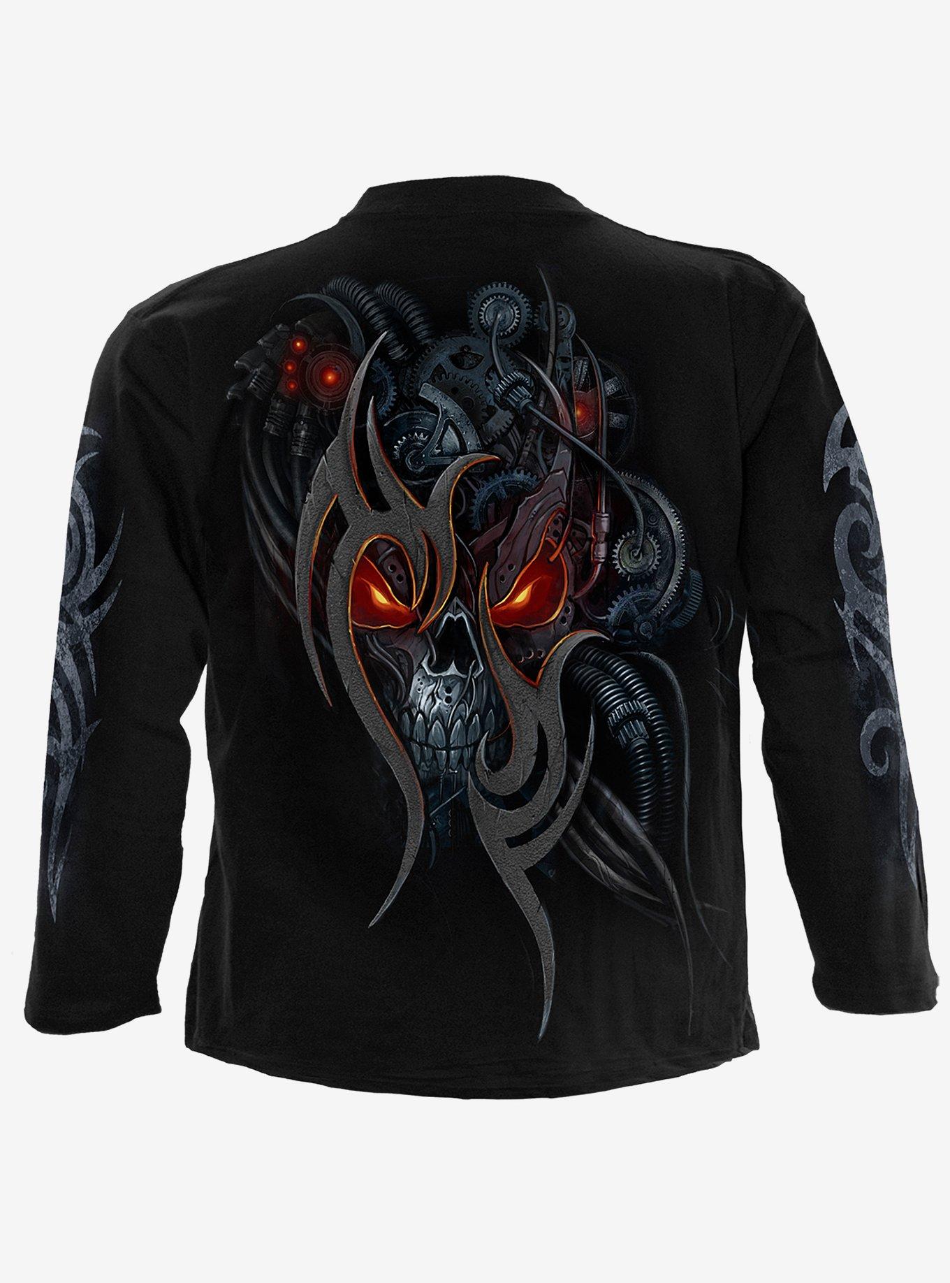 Steampunk Skull Long-Sleeve T-Shirt, BLACK, alternate