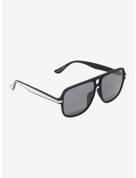 Black & White Stripe Aviator Sunglasses, , hi-res