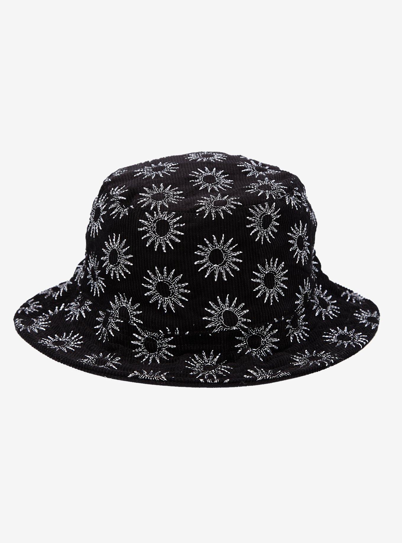 Black Celestial Embroidered Corduroy Bucket Hat, , hi-res