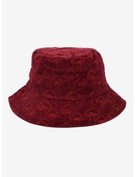 Burgundy Mushroom Embroidered Corduroy Bucket Hat, , hi-res