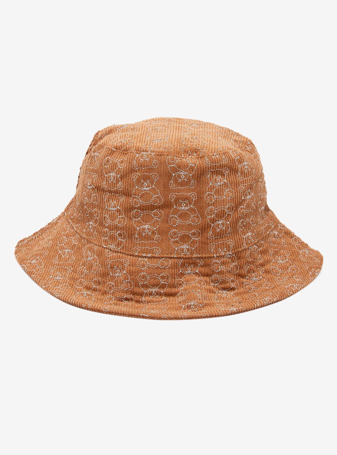 Brown Teddy Bear Embroidered Corduroy Bucket Hat, , alternate