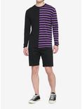 Black & Purple Stripe Split Long-Sleeve T-Shirt, BLACK  PURPLE, alternate