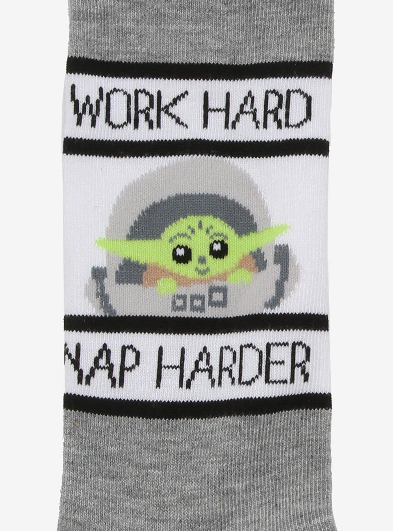 Star Wars The Mandalorian Grogu Work Hard Nap Harder Crew Socks, , alternate
