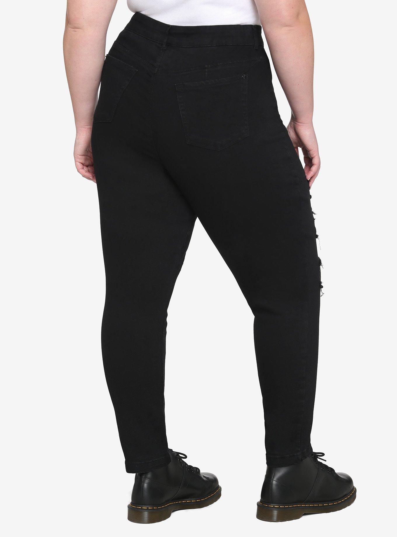 Black Fishnet Destructed Chain Skinny Jeans Plus Size, BLACK, alternate