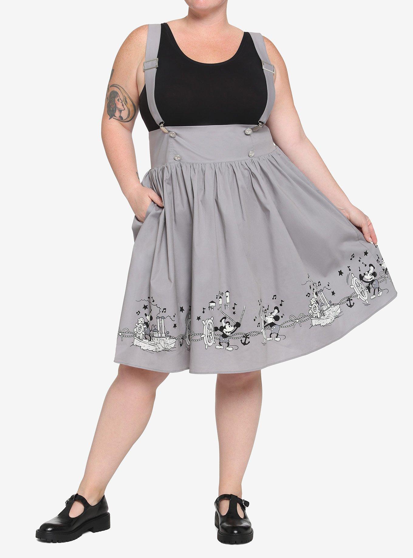 Her Universe Disney Steamboat Willie Retro Suspender Skirt Plus Size, MULTI, alternate