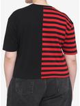 Red & Black Stripe Split Boxy Girls Crop T-Shirt Plus Size, STRIPES - RED, alternate